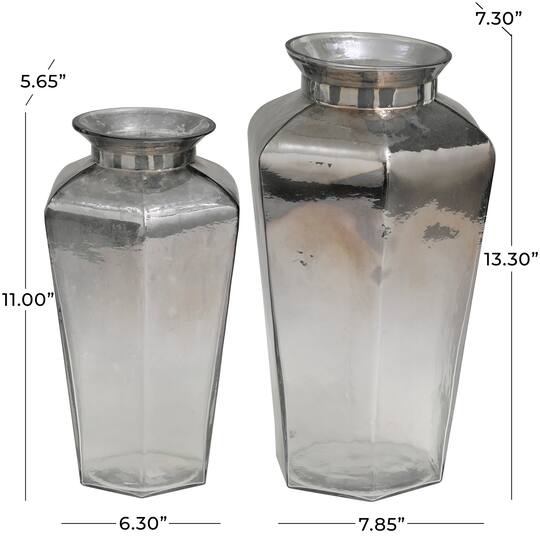 Gray Glass Hexagon Geometric Vase Set